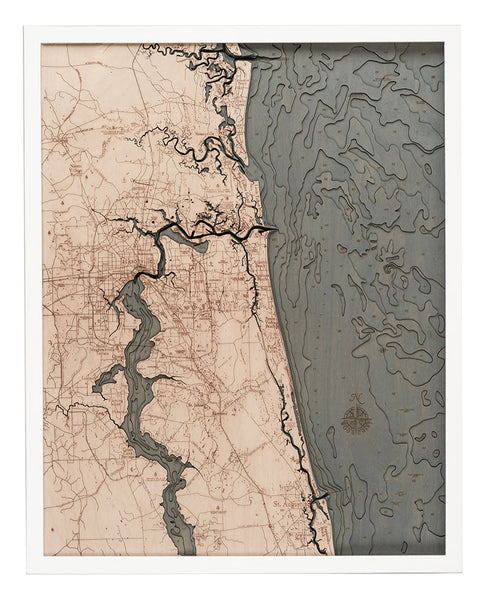 Jacksonville, Florida 3-D Nautical Wood Chart, Large, 24.5" x 31"