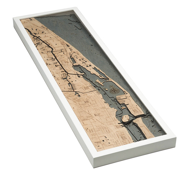 Juno Beach 3-D Nautical Wood Chart, Narrow, 13.5" x 43"