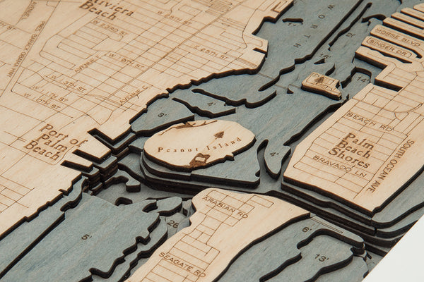 Juno Beach 3-D Nautical Wood Chart, Narrow, 13.5" x 43"