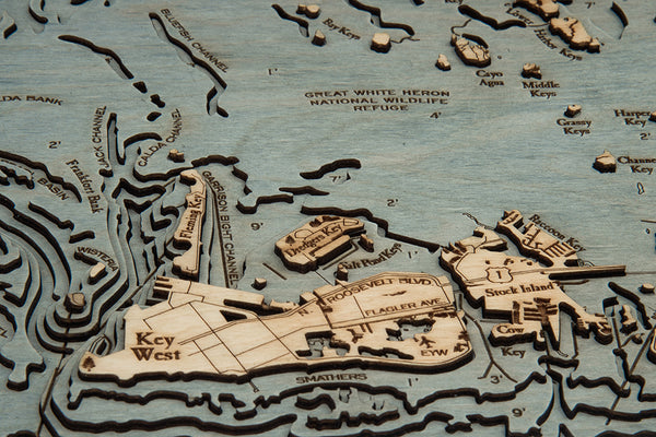 Florida Keys, Florida 3-D Nautical Wood Chart, Medium, 13.5" x 31"