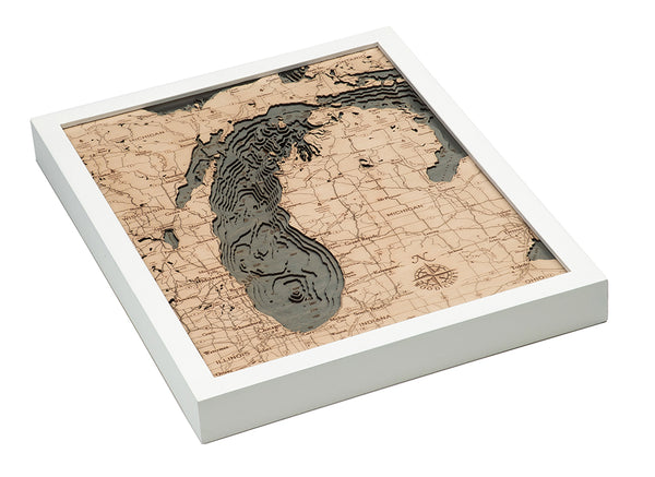 Lake Michigan 3-D Nautical Wood Chart, Small, 16" x 20"