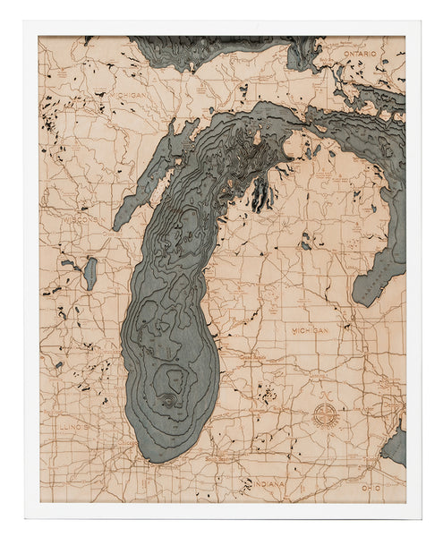 Lake Michigan 3-D Nautical Wood Chart, Large, 24.5" x 31"