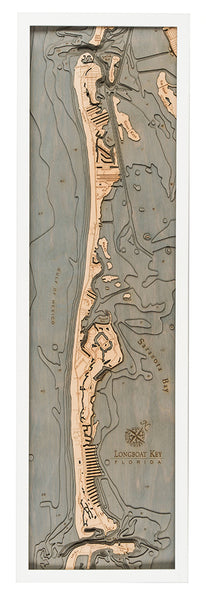 Longboat Key, Florida 3-D Nautical Wood Chart, Narrow, 13.5" x 43"