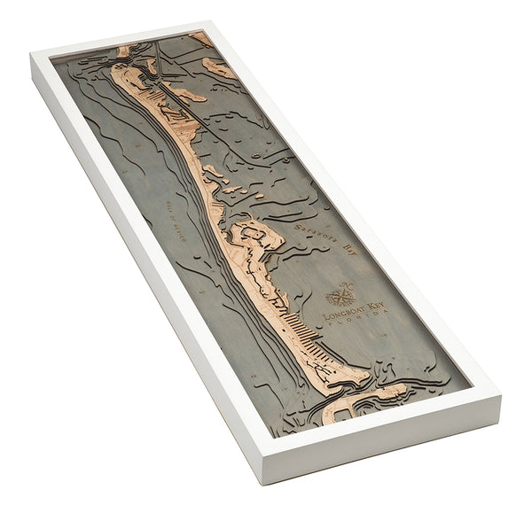 Longboat Key, Florida 3-D Nautical Wood Chart, Narrow, 13.5" x 43"