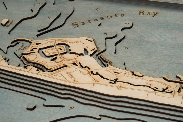 Longboat Key, Florida 3-D Nautical Wood Chart, Narrow, 13.5" x 43"