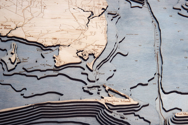 Mobile, Alabama 3-D Nautical Wood Chart, Large, 24.5" x 31"
