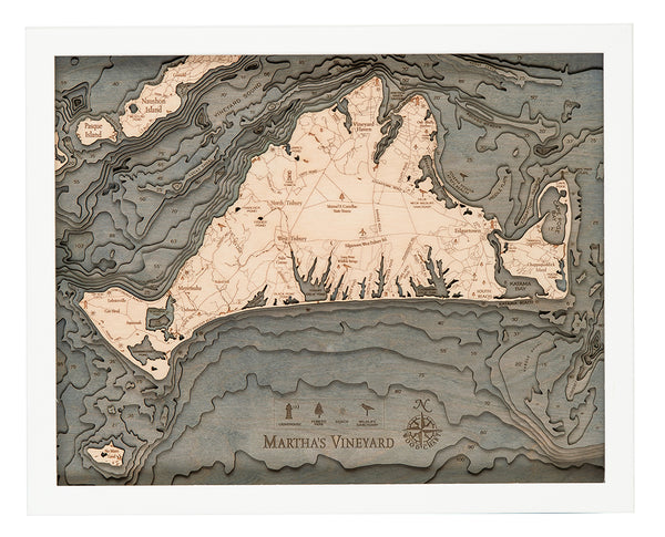 Martha's Vineyard, Massachusetts 3-D Nautical Wood Chart, Small, 16" x 20"