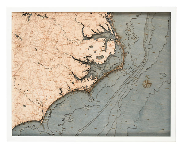 North Carolina Coast 3-D Nautical Wood Chart, Large, 24.5" x 31"