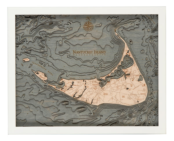 Nantucket, Massachusetts 3-D Nautical Wood Chart, Small, 16" x 20"