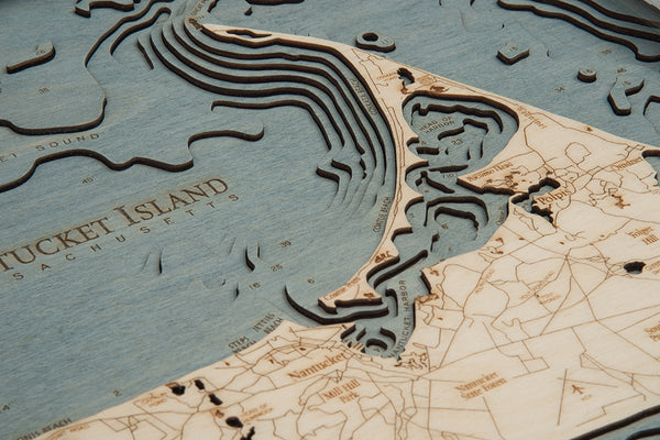 Nantucket, Massachusetts 3-D Nautical Wood Chart, Small, 16" x 20"