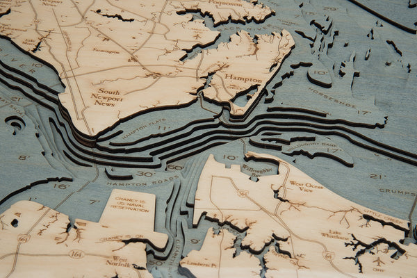 Norfolk, Virginia 3-D Nautical Wood Chart, Large, 24.5" x 31"