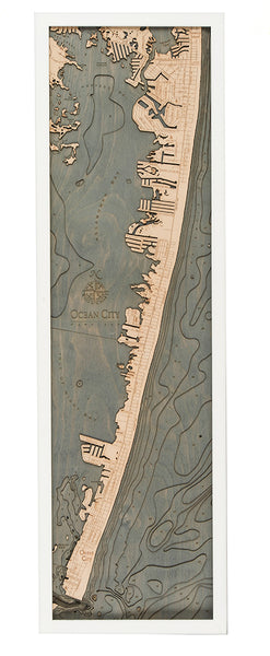 Ocean City, Maryland 3-D Nautical Wood Chart, Narrow, 13.5" x 43"