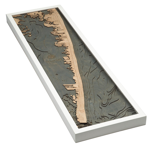 Ocean City, Maryland 3-D Nautical Wood Chart, Narrow, 13.5" x 43"