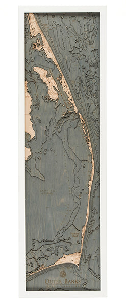 Outer Banks, North Carolina 3-D Nautical Wood Chart, Narrow, 13.5" x 43"