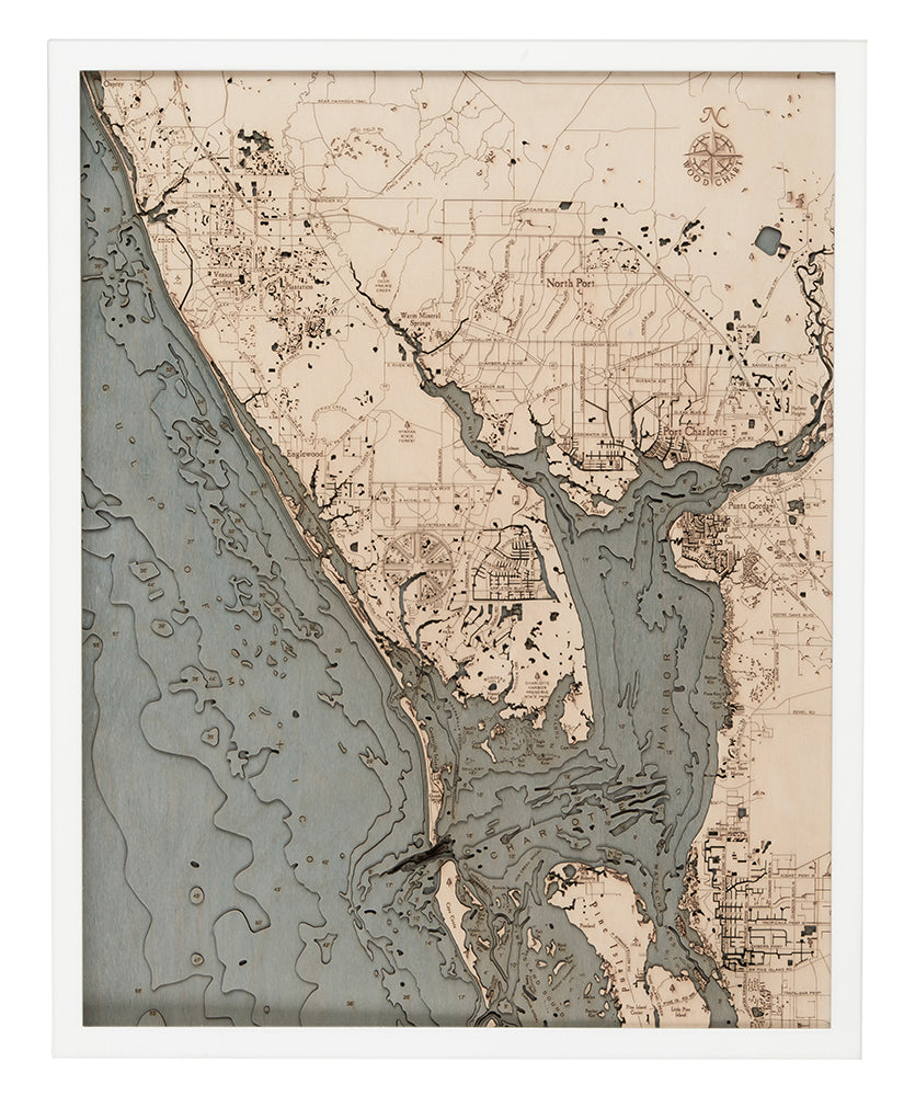 Charlotte Harbor, Florida 3D Nautical Wood Chart, Large, 24.5" x 31