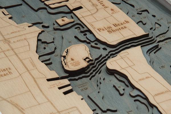 Palm Beach, Florida 3-D Nautical WoodChart, Narrow, 13.5" x 43"