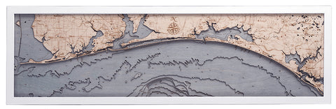 Western Panhandle of Florida 3-D Nautical Wood Chart, Narrow, 13.5" x 43"