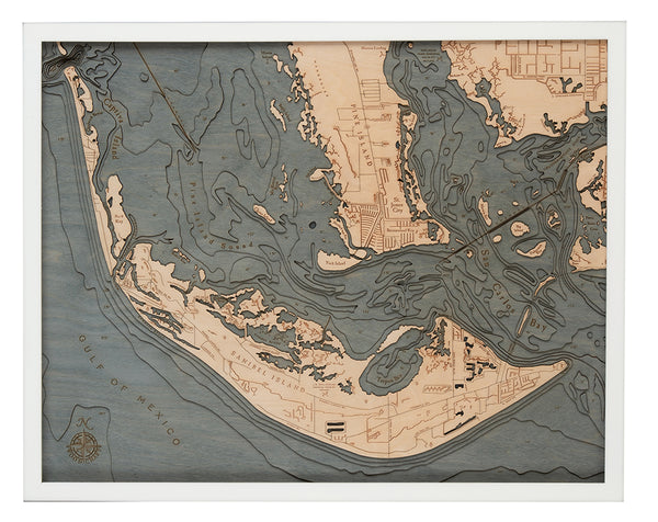 Sanibel Island, Florida 3-D Nautical Wood Chart, Large, 24.5" x 31"