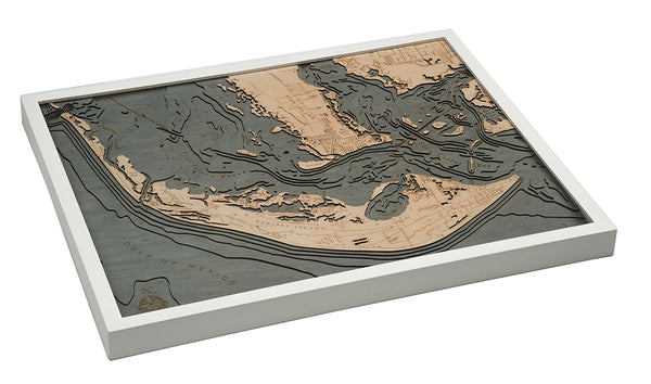 Sanibel Island, Florida 3-D Nautical Wood Chart, Large, 24.5" x 31"