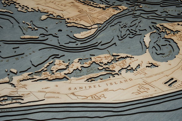 Sanibel Island, Florida 3-D Nautical Wood Chart, Large, 24.5" x 31"