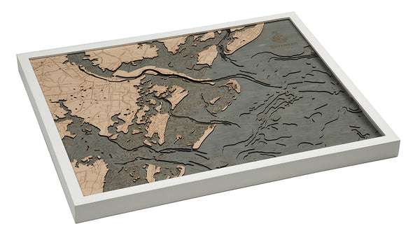 Savannah, Georgia 3-D Nautical Wood Chart, Large, 24.5" x 31