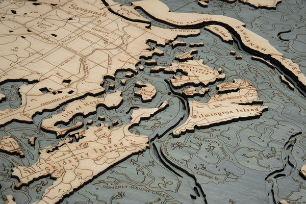 Savannah, Georgia 3-D Nautical Wood Chart, Large, 24.5" x 31