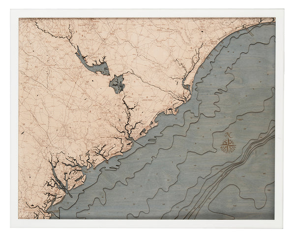 South Carolina Coast 3-D Nautical Wood Chart, Large, 24.5" x 31"