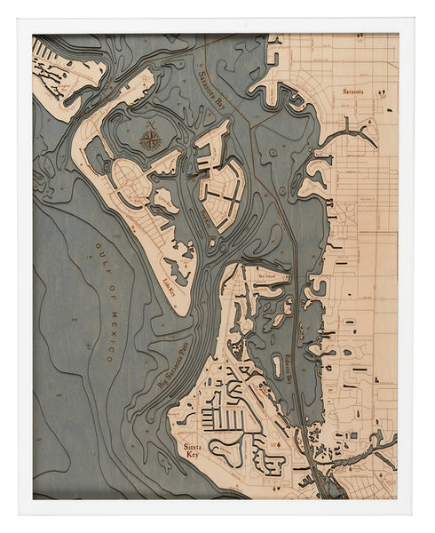 Siesta Key, Florida 3-D Nautical Wood Chart, Large, 24.5" x 31"