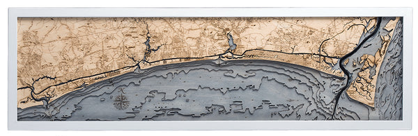 Sunset Harbor to Wilmington 3-D Nautical Wood Chart, Narrow, 13.5" x 43"