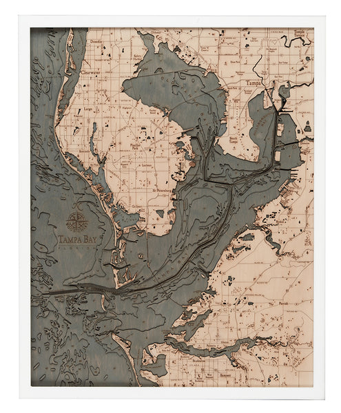 Tampa Bay, Florida 3-D Nautical Wood Chart, Large, 24.5" x 31"