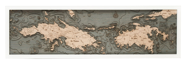 St. Thomas / St. John, U.S. Virgin Islands 3-D Nautical Wood Chart, Narrow, 13.5" x 43'