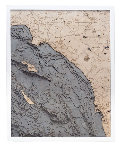 Los Angeles to San Diego, California 3-D Nautical Wood Chart, Large, 24.5" x 31"
