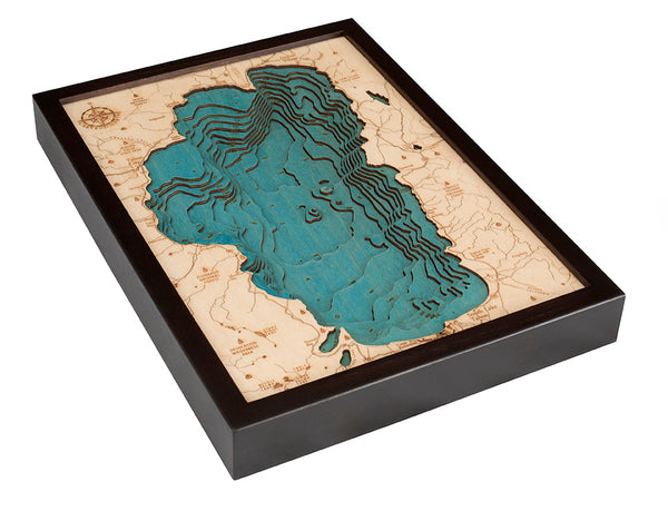 Lake Tahoe 3-D Nautical Wood Chart, Small, 12" x 16"