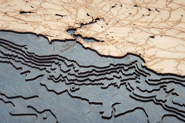 California Coast 3-D Nautical Wood Chart, Large, 24.5" x 31"