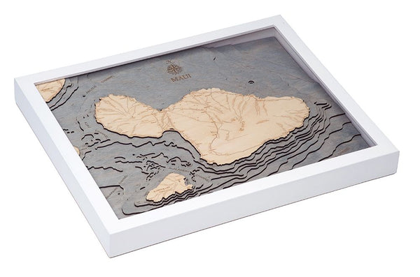 Maui, Hawaii 3-D Nautical Wood Chart, Small, 16" x 20"