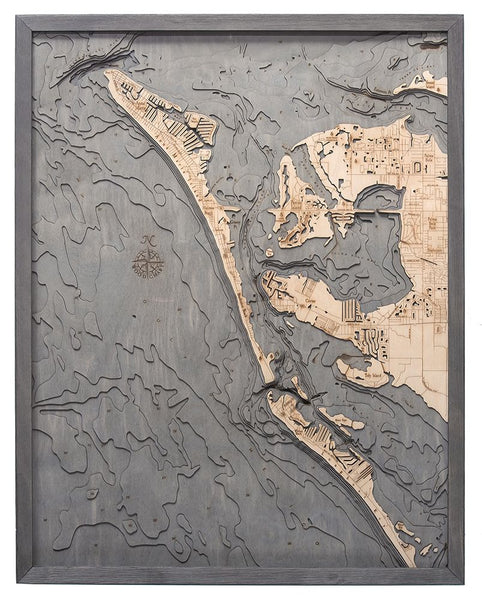 Anna Maria Island, Florida 3-D Nautical Wood Chart, Large, 24.5" x 31"