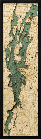 Lake Champlain Wood Chart in solid frame