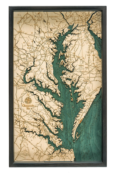 Chesapeake Bay serving tray made using green and natural colored wood on white background