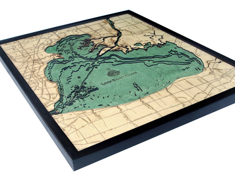 Lake St. Clair, Michigan 3-D Nautical Wood Chart, Large, 24.5" x 31"