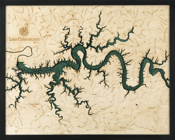Lake Cumberland, Kentucky 3-D Nautical Wood Chart, Large, 24.5" x 31"