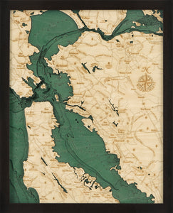 Small Map of San Francisco Bay, California 3-D Nautical Wood Chart