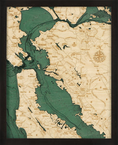 Small Map of San Francisco Bay, California 3-D Nautical Wood Chart