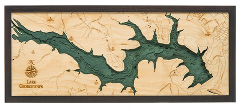 Lake Georgetown, Texas 3-D Nautical Wood Chart, Medium, 13.5" x 31"