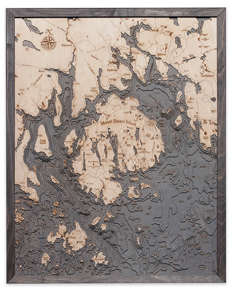 Bar Harbor / Mount Desert Island, Maine 3-D Nautical Wood Chart, Large, 24.5" x 31"