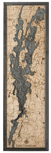 Large Lake Champlain Wood Chart in solid frame