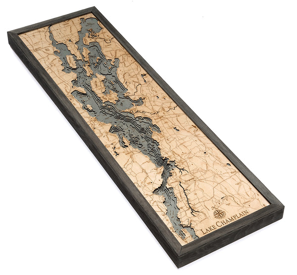 Narrow Lake Champlain Wood Chart in solid frame