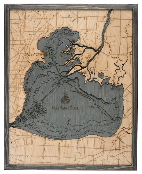 Lake St. Clair, Michigan 3-D Nautical Wood Chart, Large, 24.5" x 31"