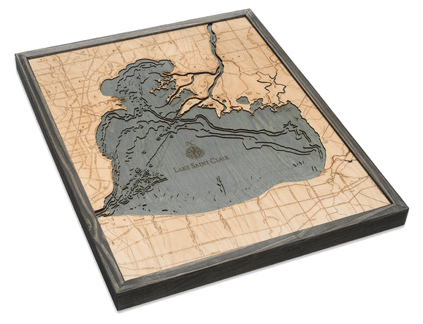 Lake St. Clair, Michigan 3-D Nautical Wood Chart, Large, 24.5" x 31"