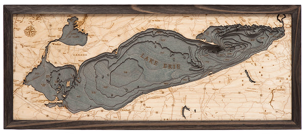 Lake Erie 3-D Nautical Wood Chart, Medium, 13.5" x 31"