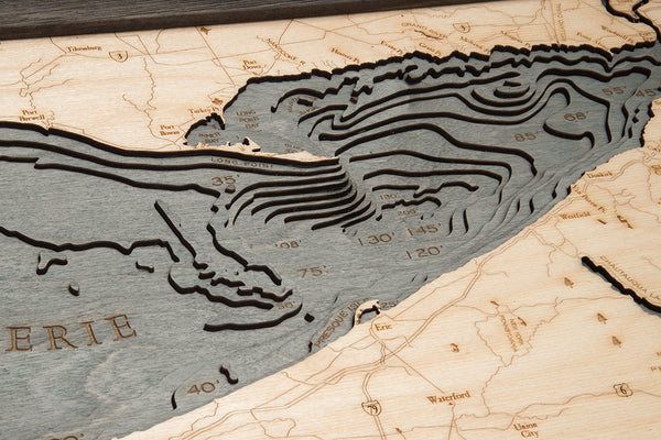 Lake Erie 3-D Nautical Wood Chart, Medium, 13.5" x 31"